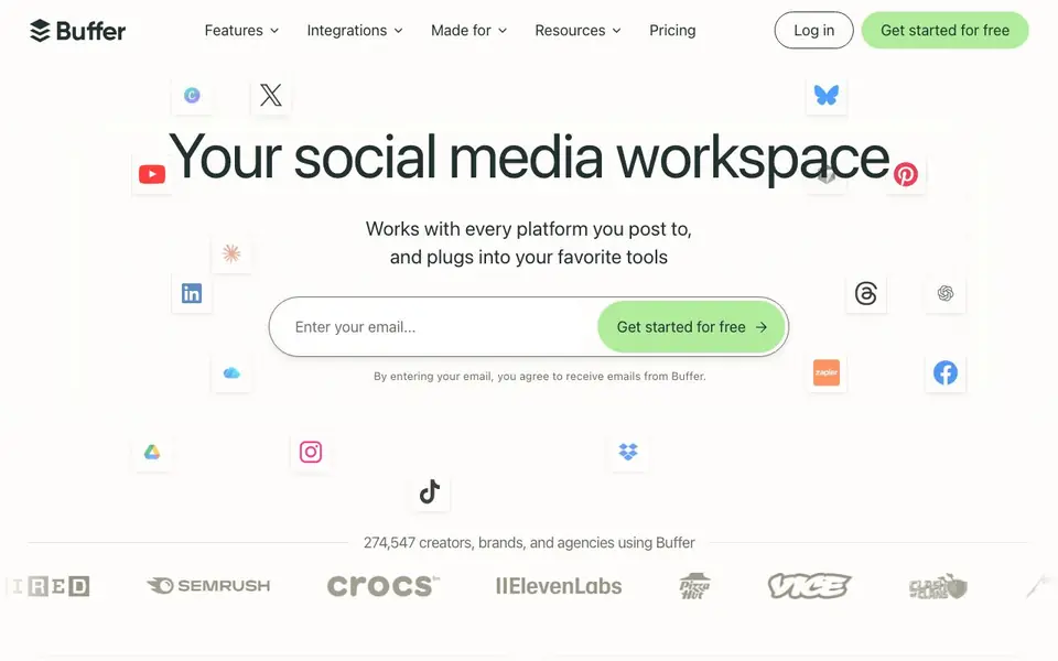 Buffer homepage screenshot