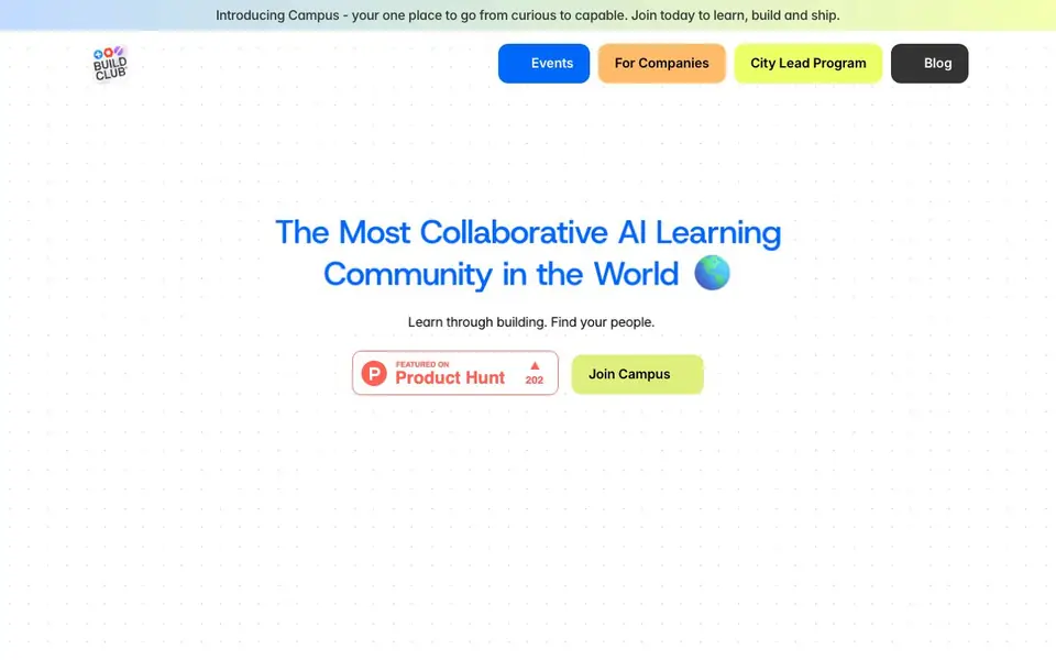 Build Club homepage screenshot