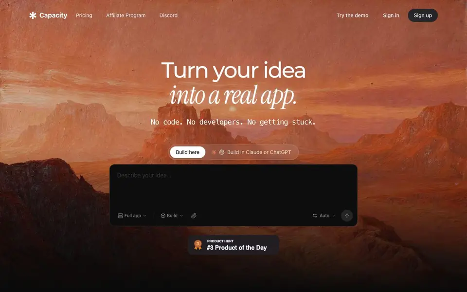 Capacity homepage screenshot