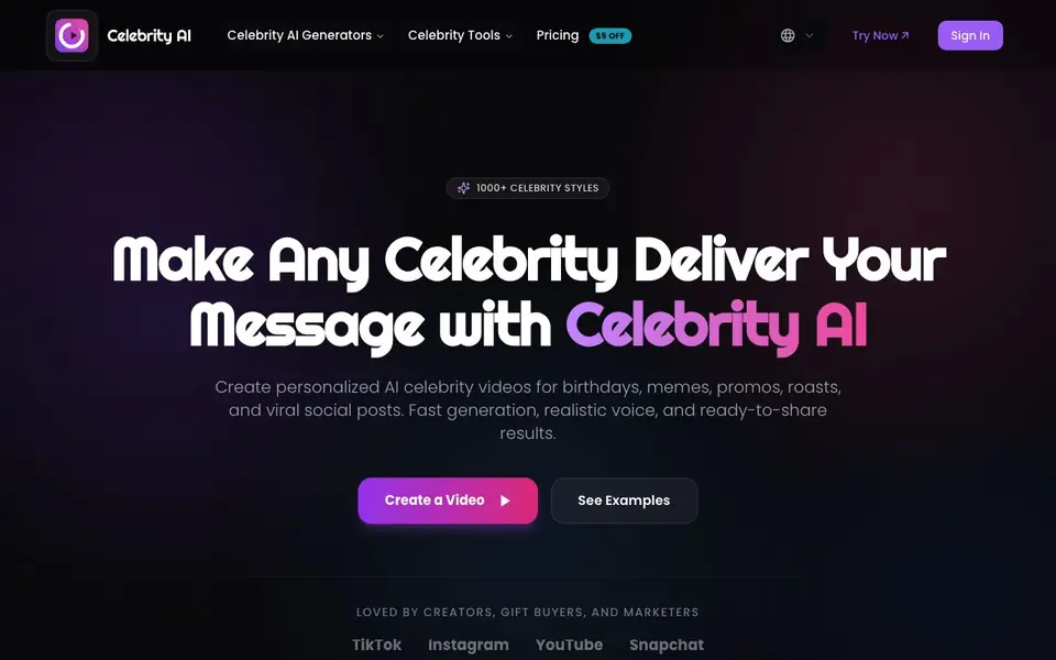 CelebrityAI homepage screenshot