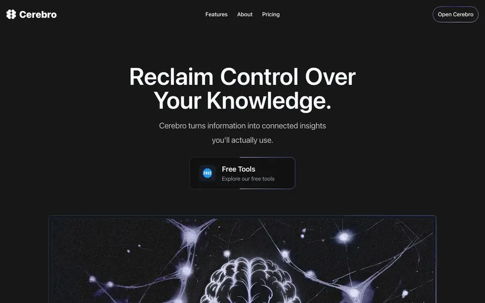 Cerebro - AI-Powered Knowledge Management homepage screenshot