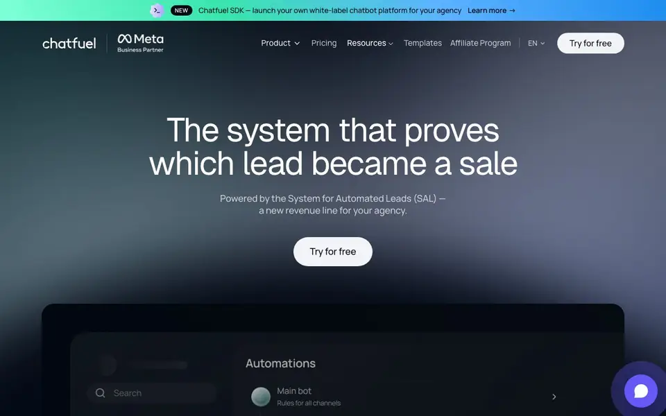 Chatfuel homepage screenshot