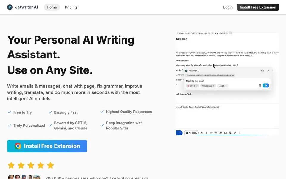 ChatGPT Writer homepage screenshot