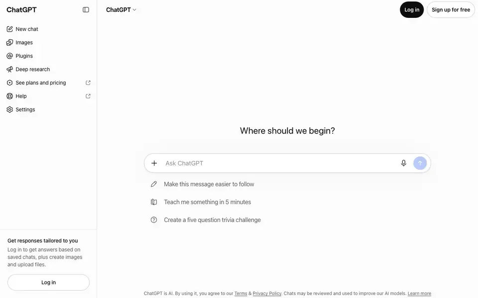 ChatGPT homepage screenshot