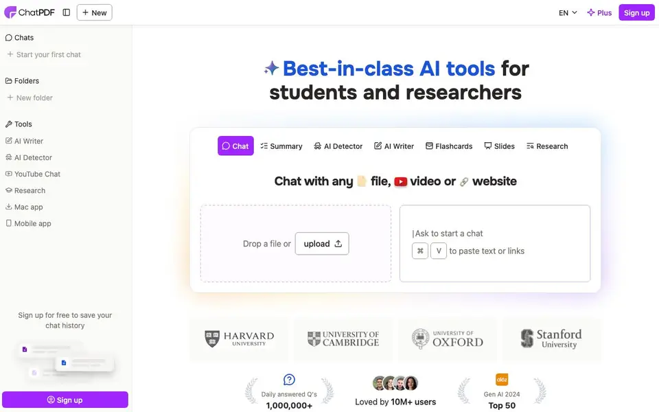 ChatPDF homepage screenshot