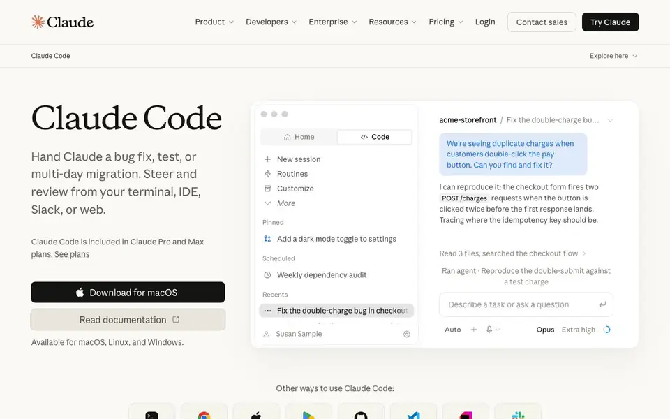 Claude Code homepage screenshot