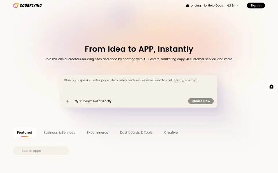 codeflying homepage screenshot