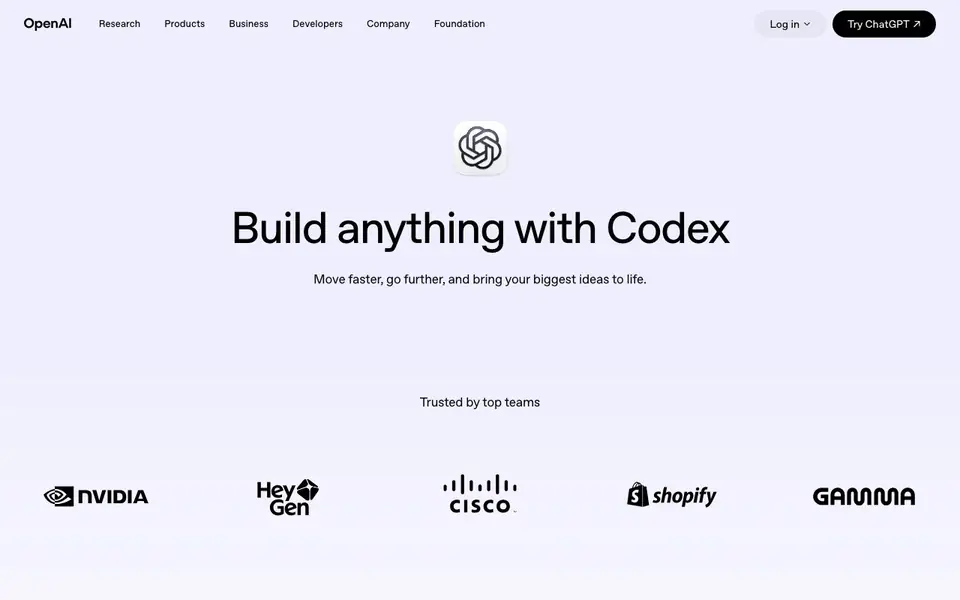 Codex homepage screenshot