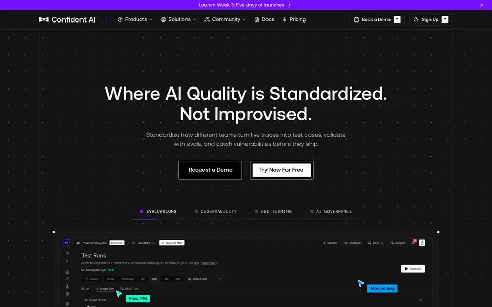 Confident AI homepage screenshot