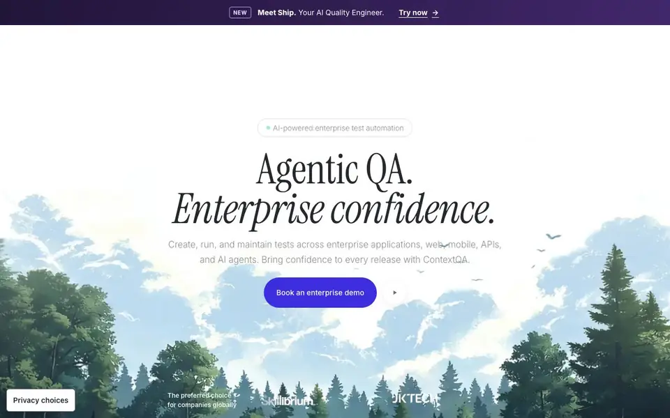 ContextQA homepage screenshot