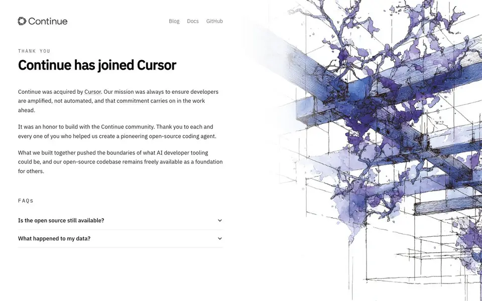 Continue homepage screenshot