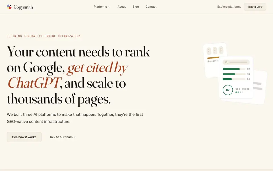 Copysmith homepage screenshot