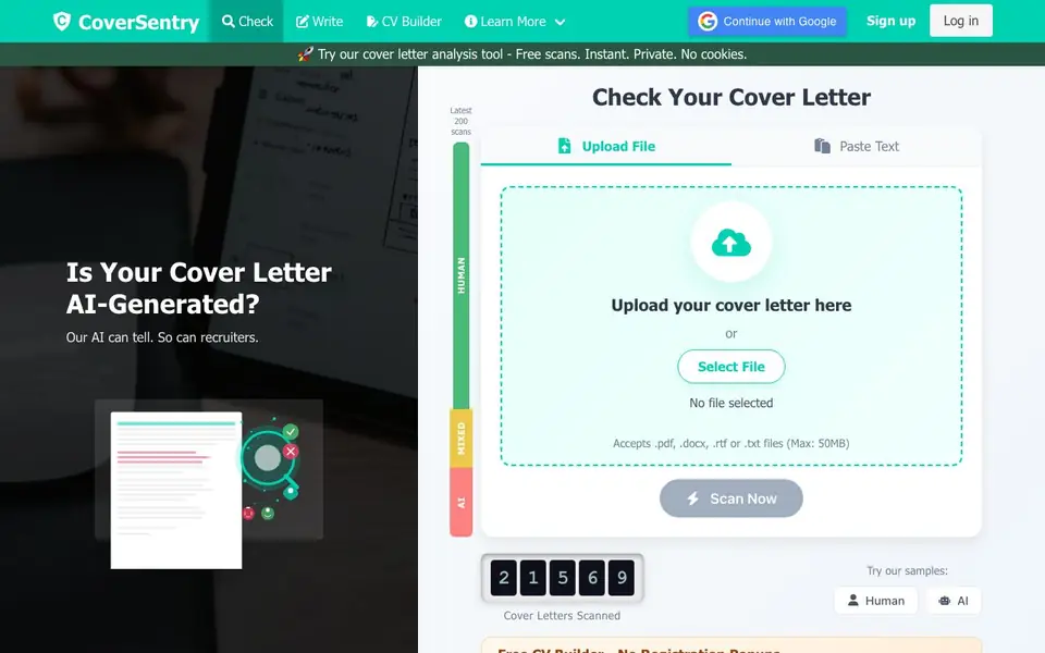 CoverSentry homepage screenshot