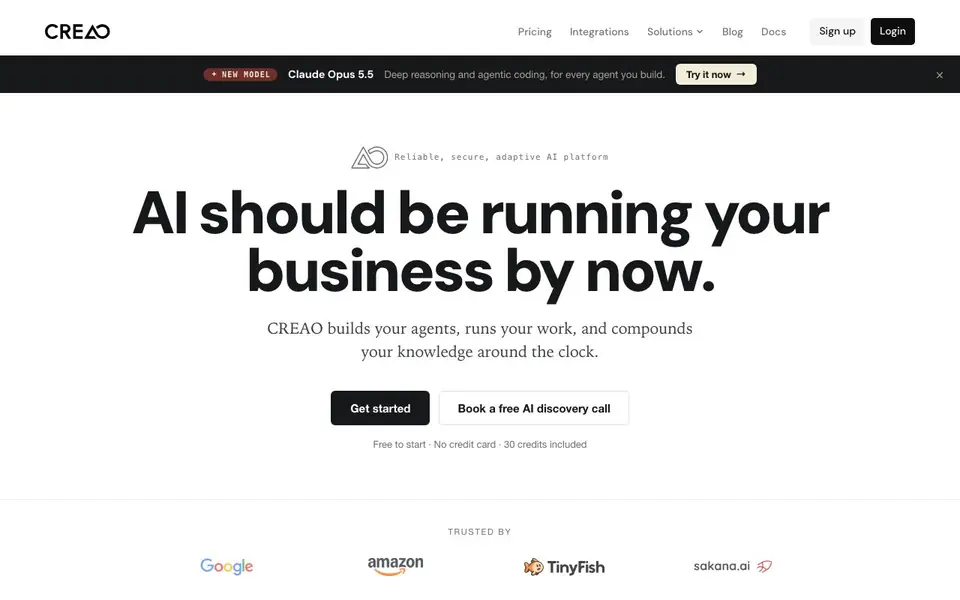 Creao AI homepage screenshot