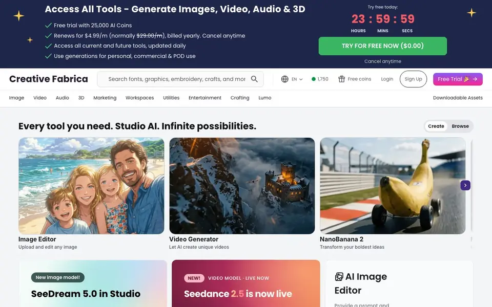 Creative Fabrica Font Generator homepage screenshot