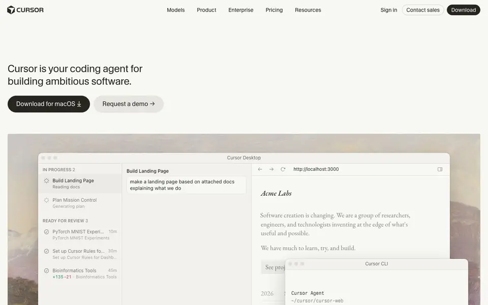 Cursor homepage screenshot