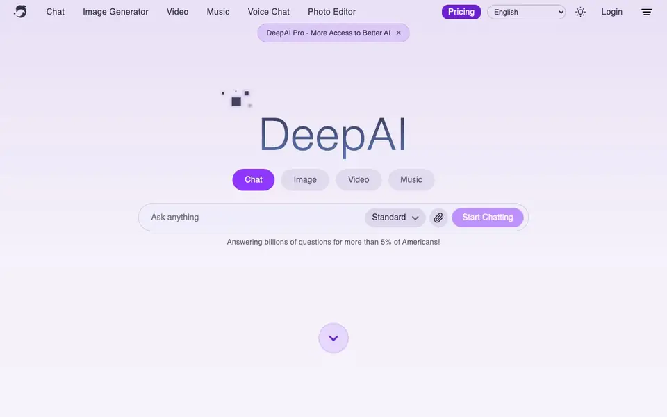 DeepAI homepage screenshot