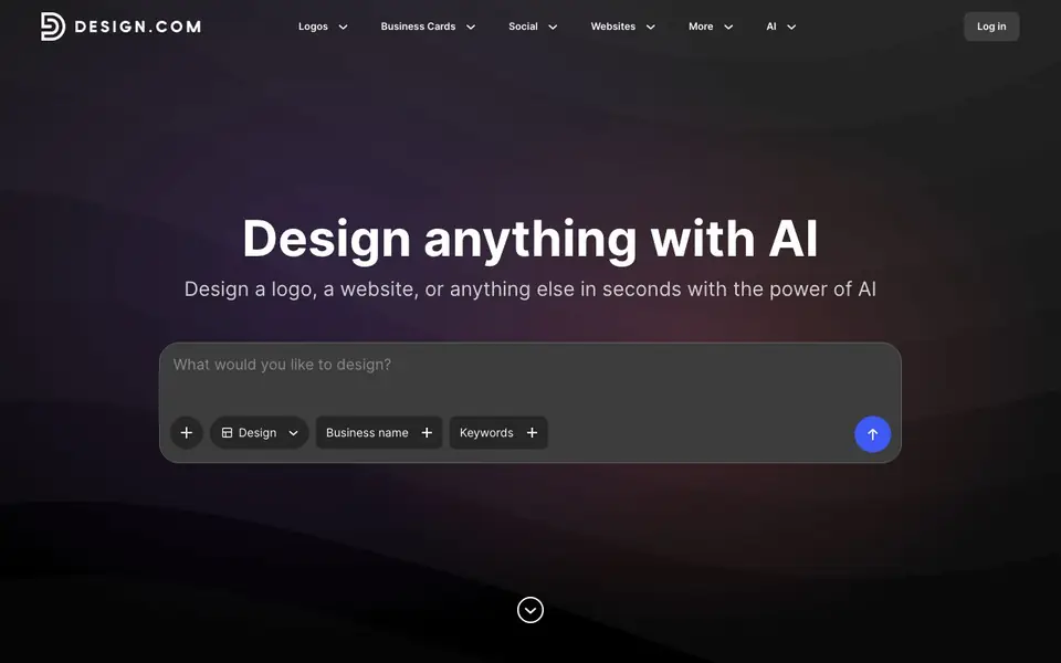 Design.com | AI Website Builder homepage screenshot