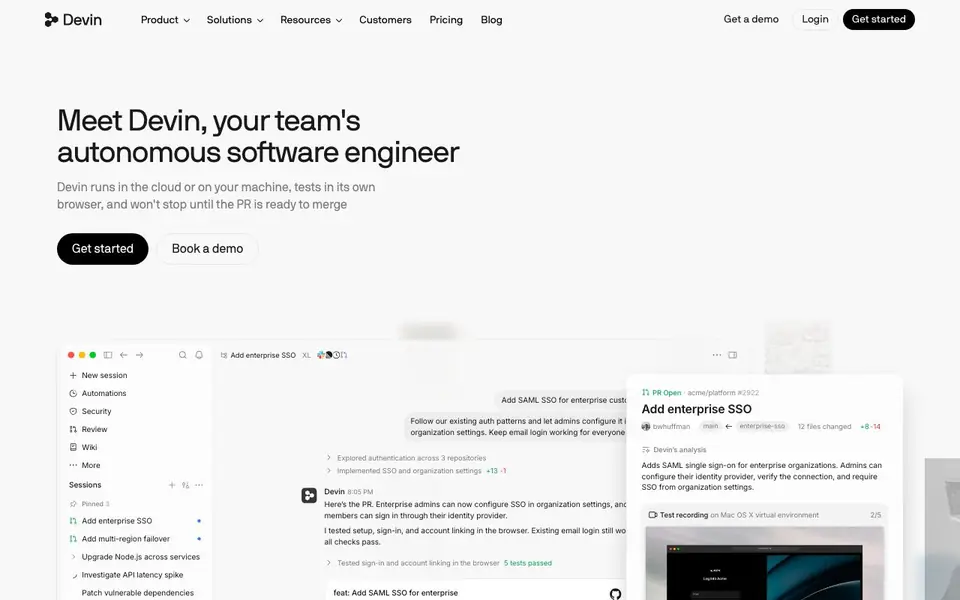 Devin homepage screenshot