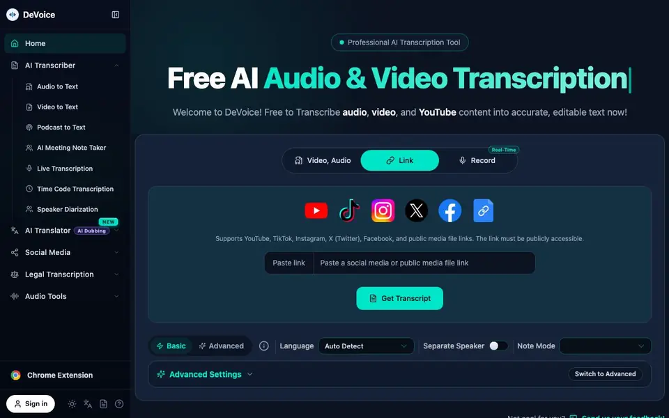 DeVoice homepage screenshot