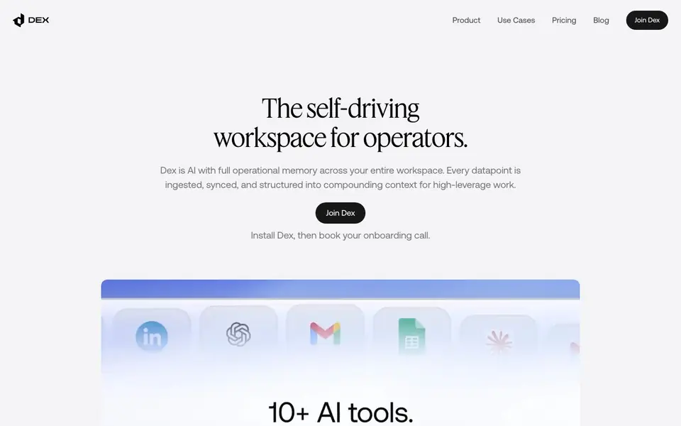 Dex homepage screenshot