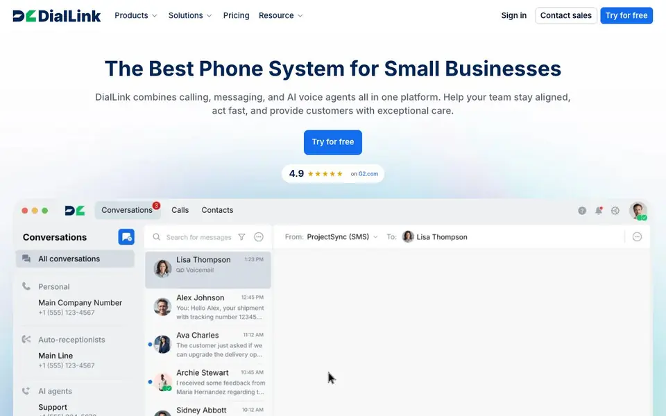 DialLink homepage screenshot