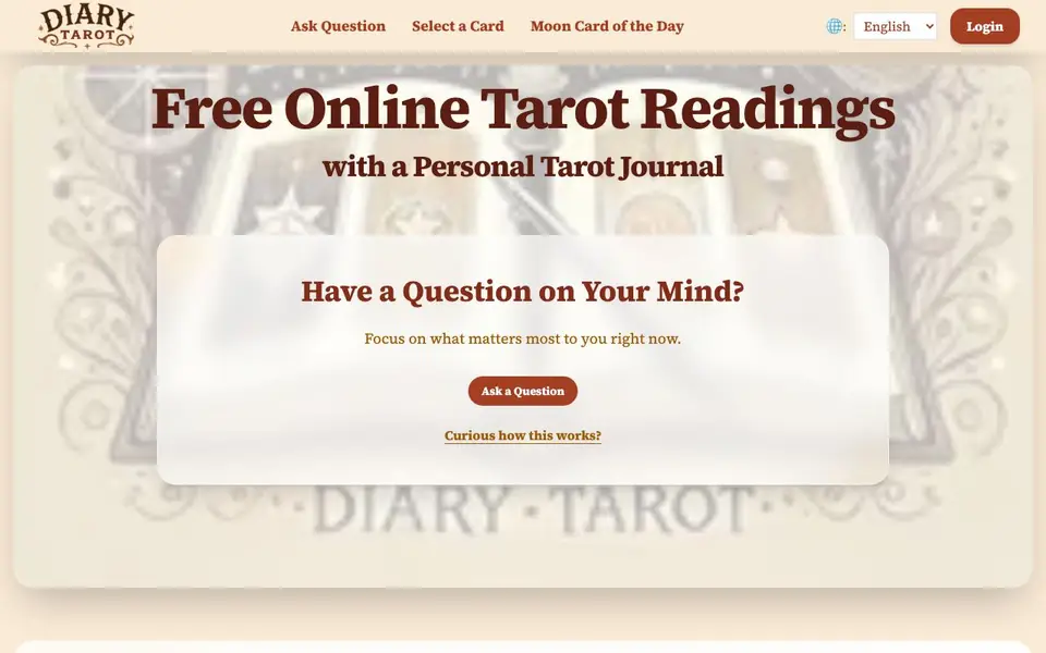 Diary Tarot homepage screenshot