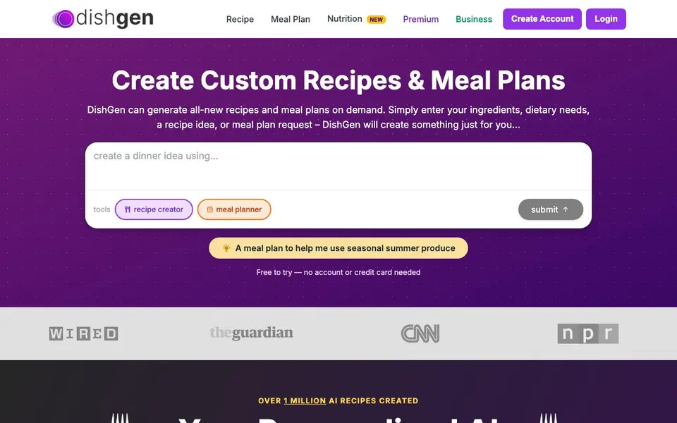 DishGen homepage screenshot