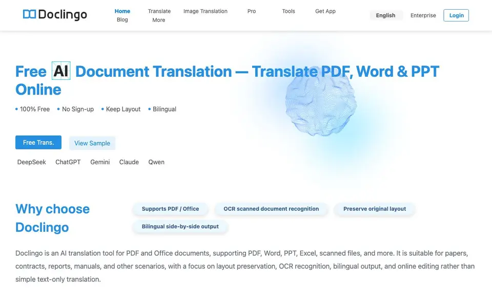 Doclingo homepage screenshot