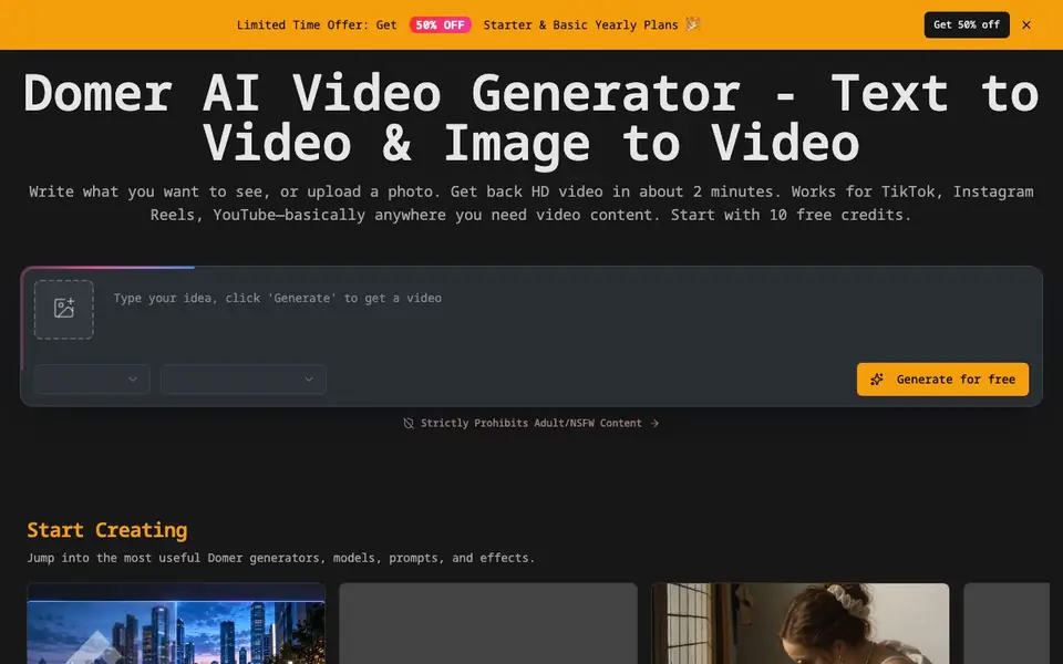 Domer homepage screenshot