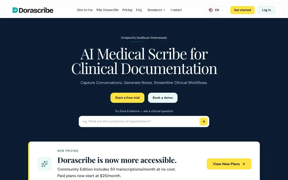 Dorascribe homepage screenshot