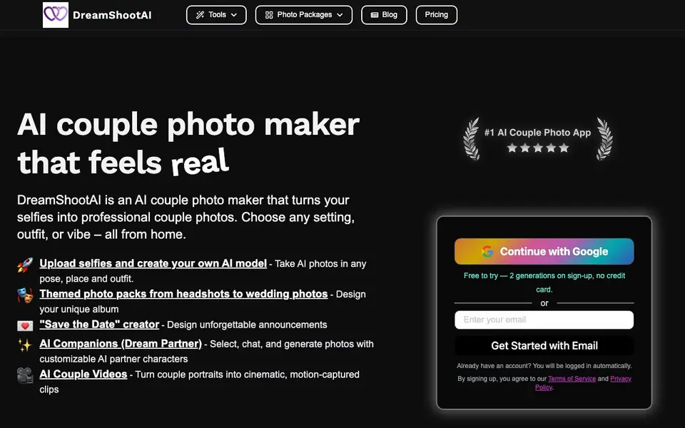 DreamShootAI homepage screenshot
