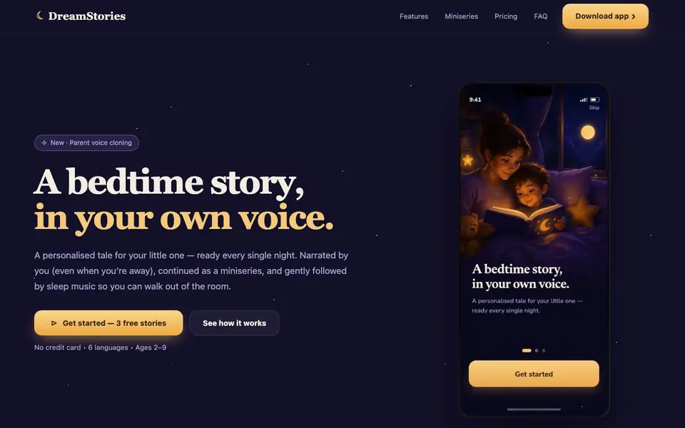 DreamStories homepage screenshot