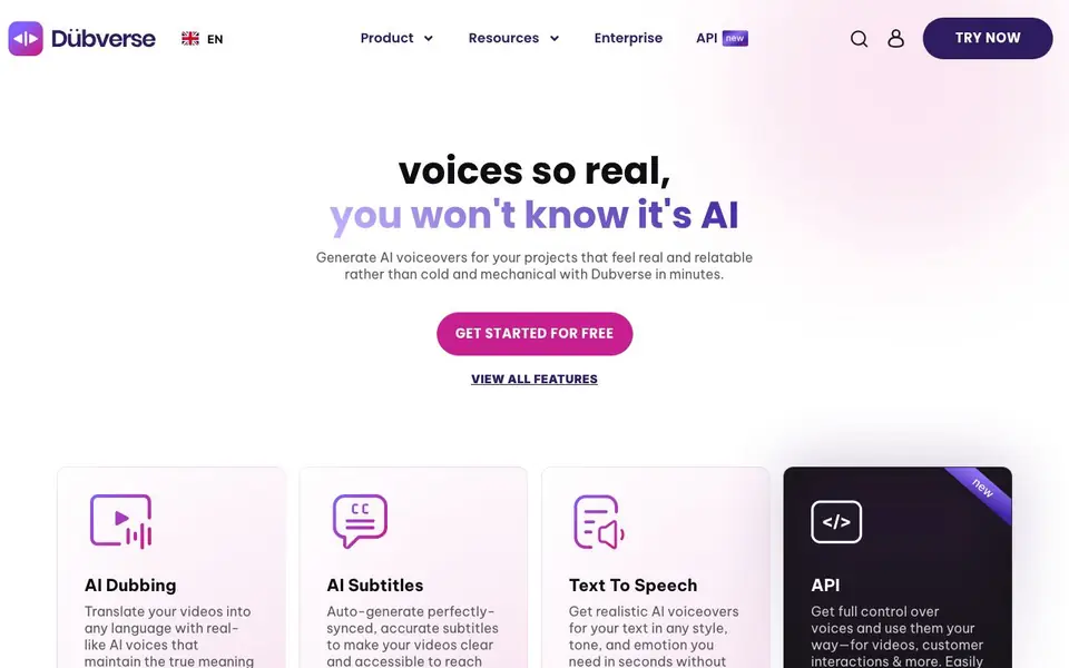 Dubverse.ai homepage screenshot