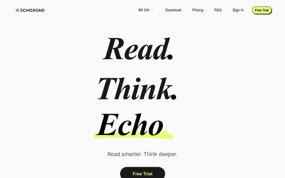 EchoRead: AI Reading Notes homepage screenshot