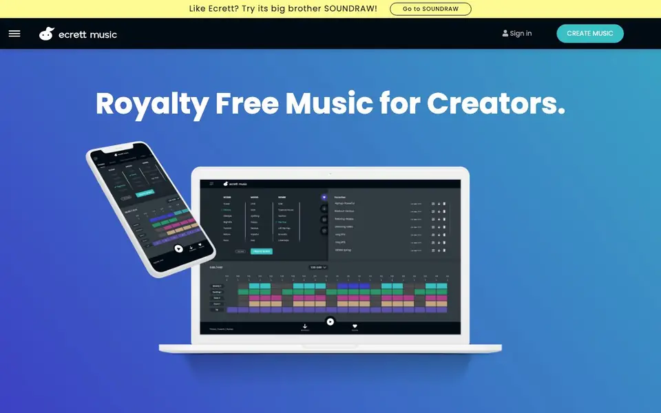 Ecrett Music homepage screenshot