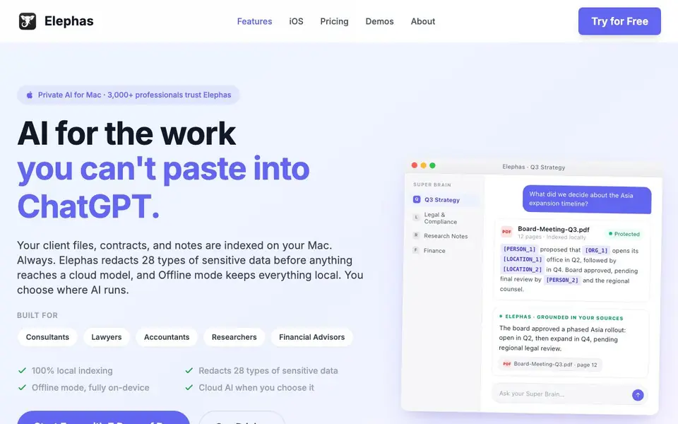 Elephas homepage screenshot