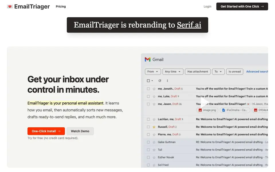 EmailTriager homepage screenshot