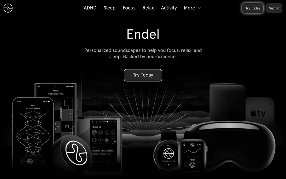 Endel homepage screenshot