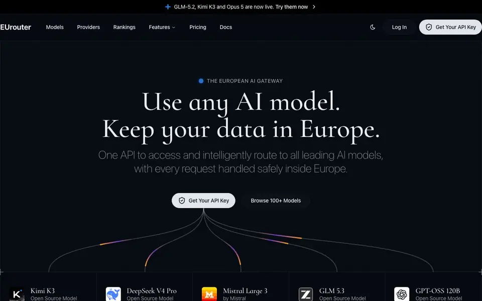 EUrouter homepage screenshot