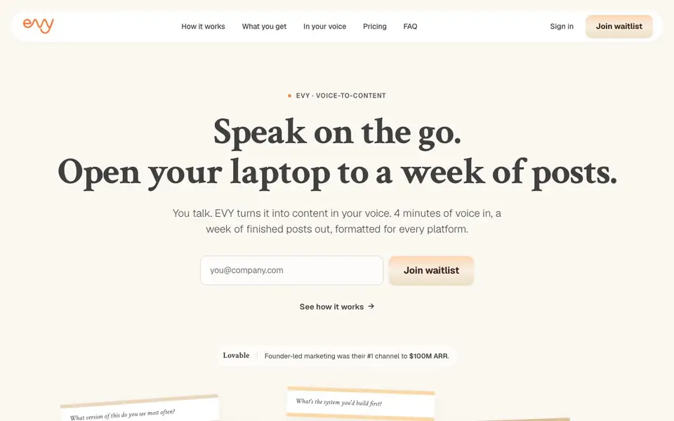 EVY - your AI co-creator homepage screenshot