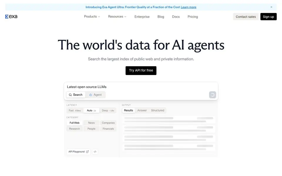 Exa homepage screenshot