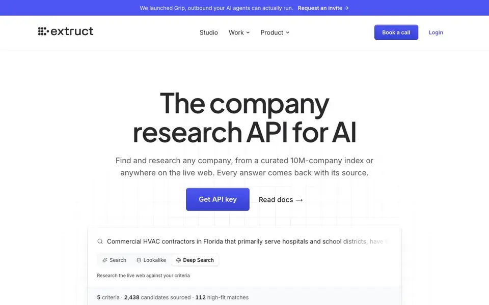 Extruct AI homepage screenshot