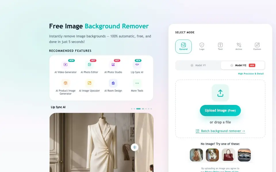 EzRemove homepage screenshot
