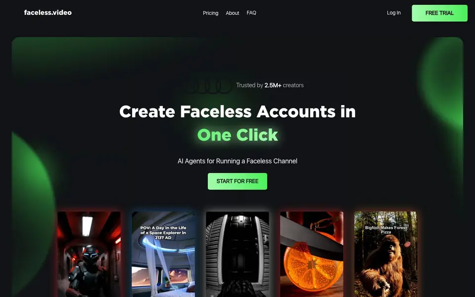 Faceless.video homepage screenshot