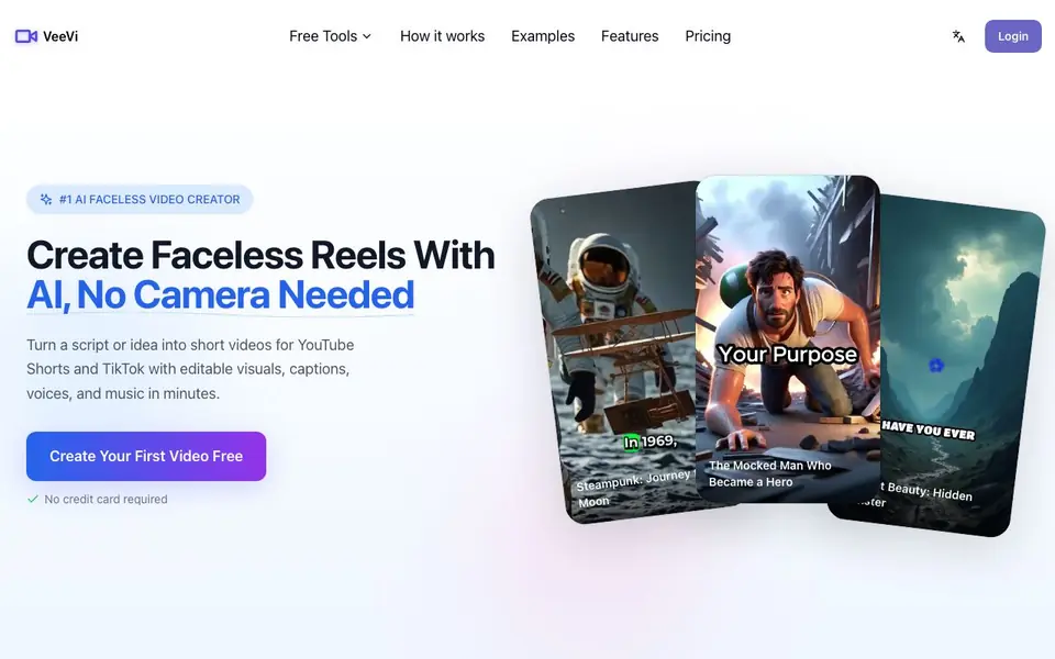 FacelessVideos homepage screenshot