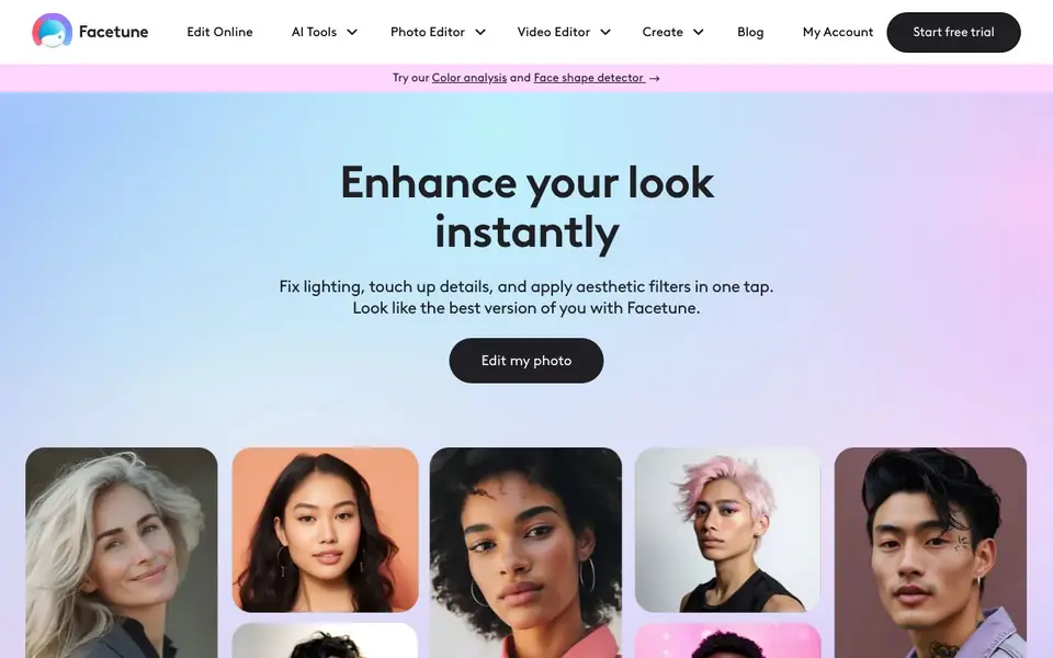 Facetune homepage screenshot
