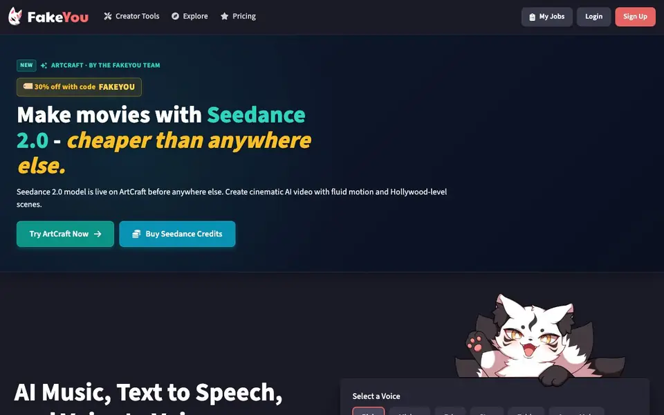 FakeYou homepage screenshot