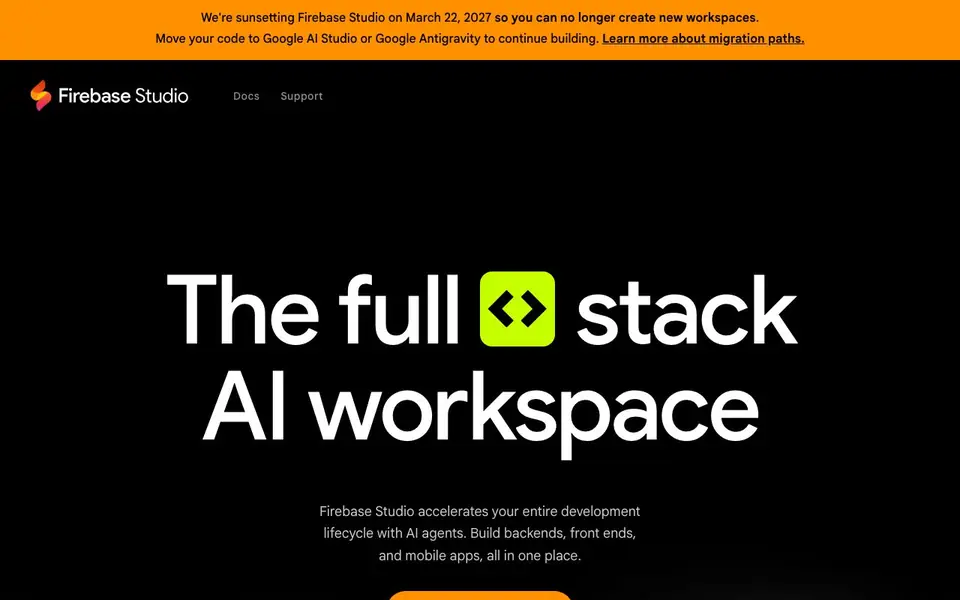 Firebase Studio homepage screenshot