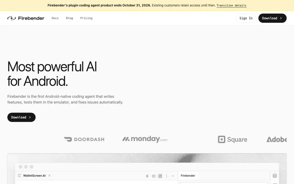 Firebender homepage screenshot